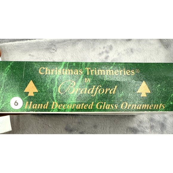 Christmas Trimmeries By Bradford 6 Hand Decorated Glass Ornaments Teardrop Desig - Picture 2 of 7